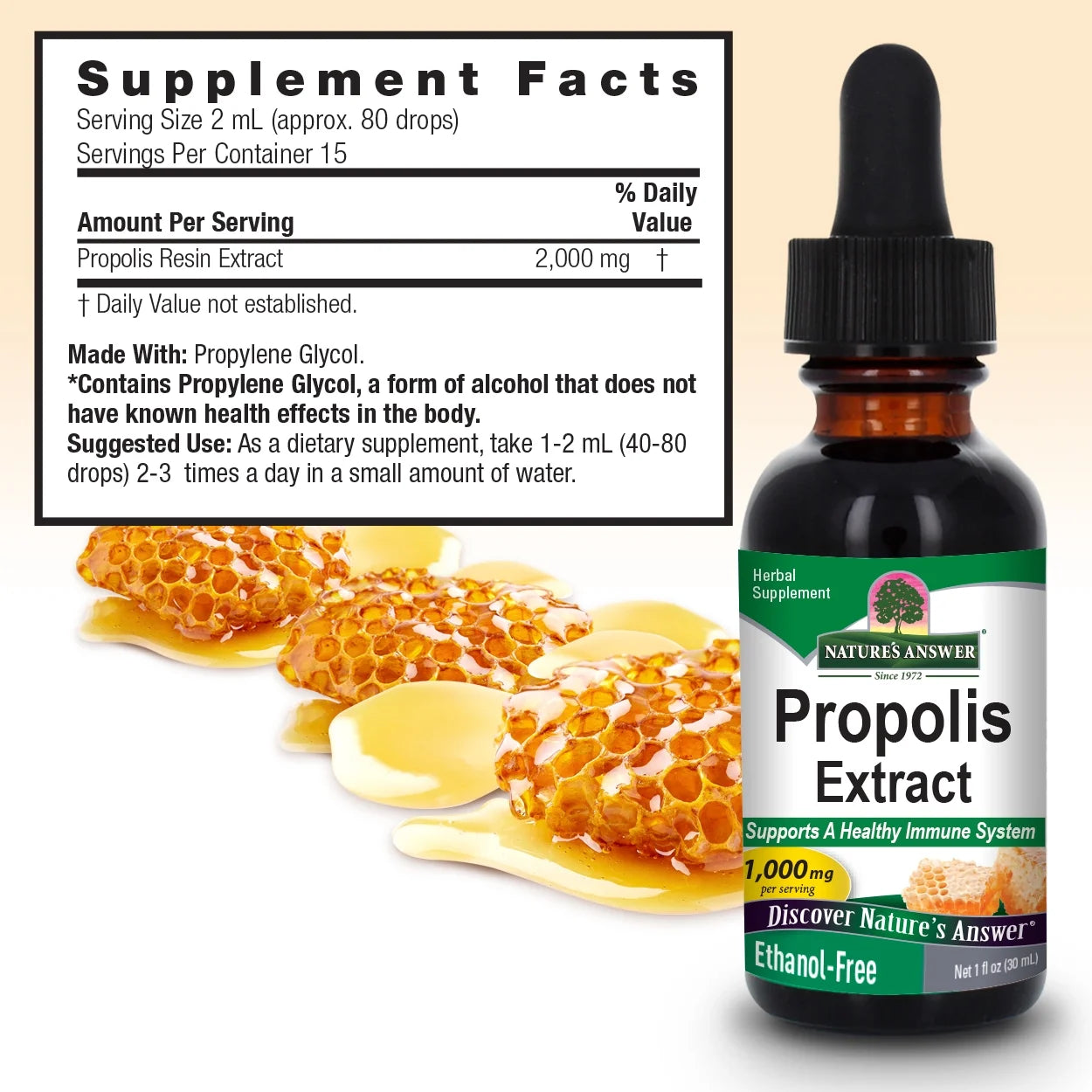 Nature’s Answer Propolis Extract alcohol-free liquid 30ml supplement facts and ingredients