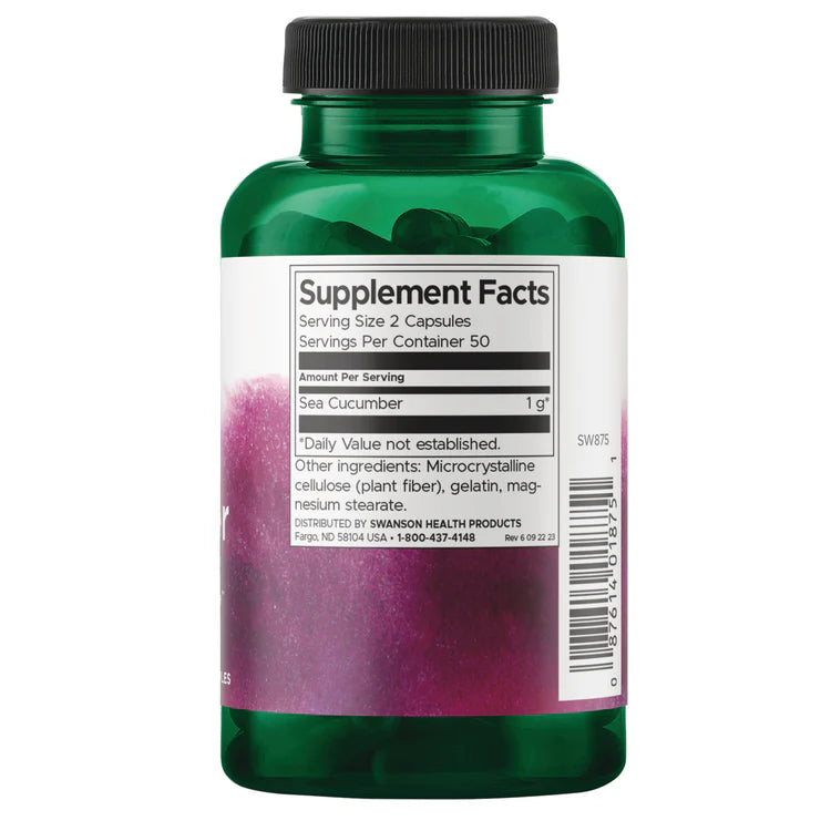 Swanson Sea Cucumber 500mg 100 Capsules supplement bottle on a white background