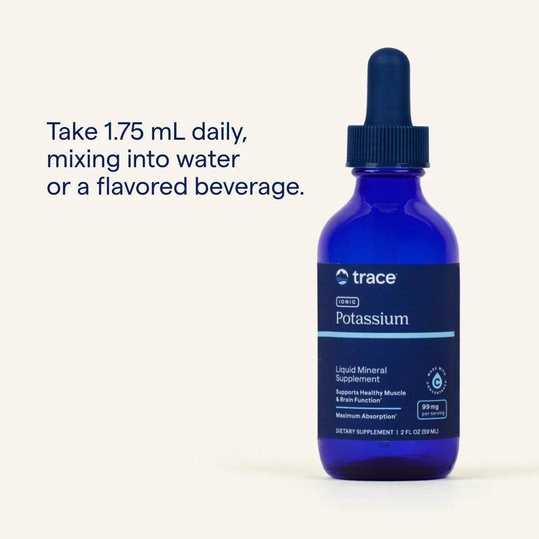 How to Use Image: Trace Minerals Ionic Potassium liquid usage instructions bottle 59ml