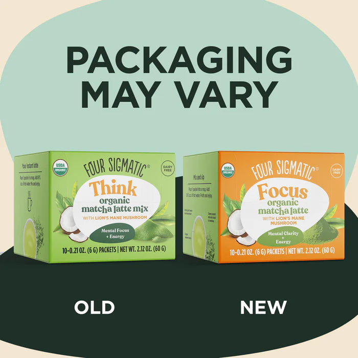 Four Sigmatic Organic Matcha Latte Mix, Dairy-Free - 10 Packets. Old & new packaging.