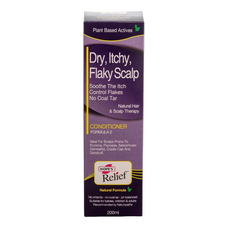 Box of Hope's Relief conditioner for dry, itchy, flaky scalp on a white background