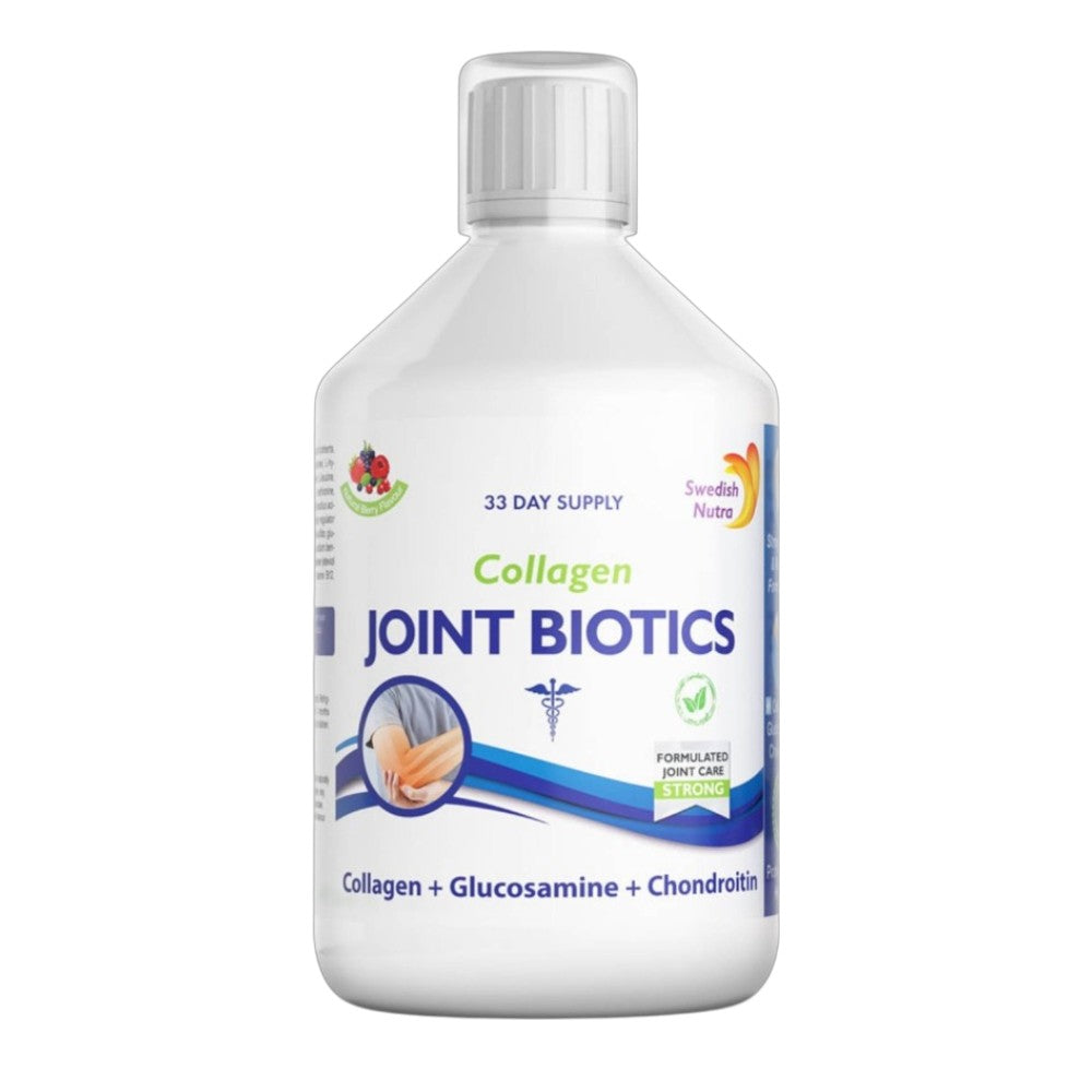 Front image: Swedish Nutra Collagen Joint Biotics liquid berry flavour 500ml bottle