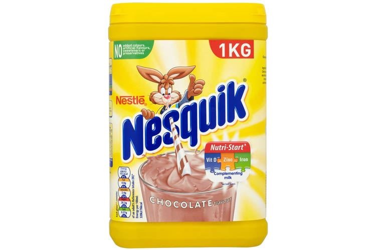Nestlé Nesquik chocolate flavour milkshake powder 1kg drink mix packaging front