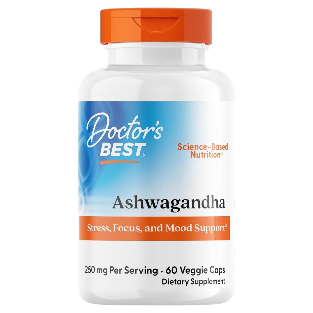 Doctor's Best Ashwagandha with Sensoril, bottle packaging, unflavoured, 250mg, 60 veggie capsules