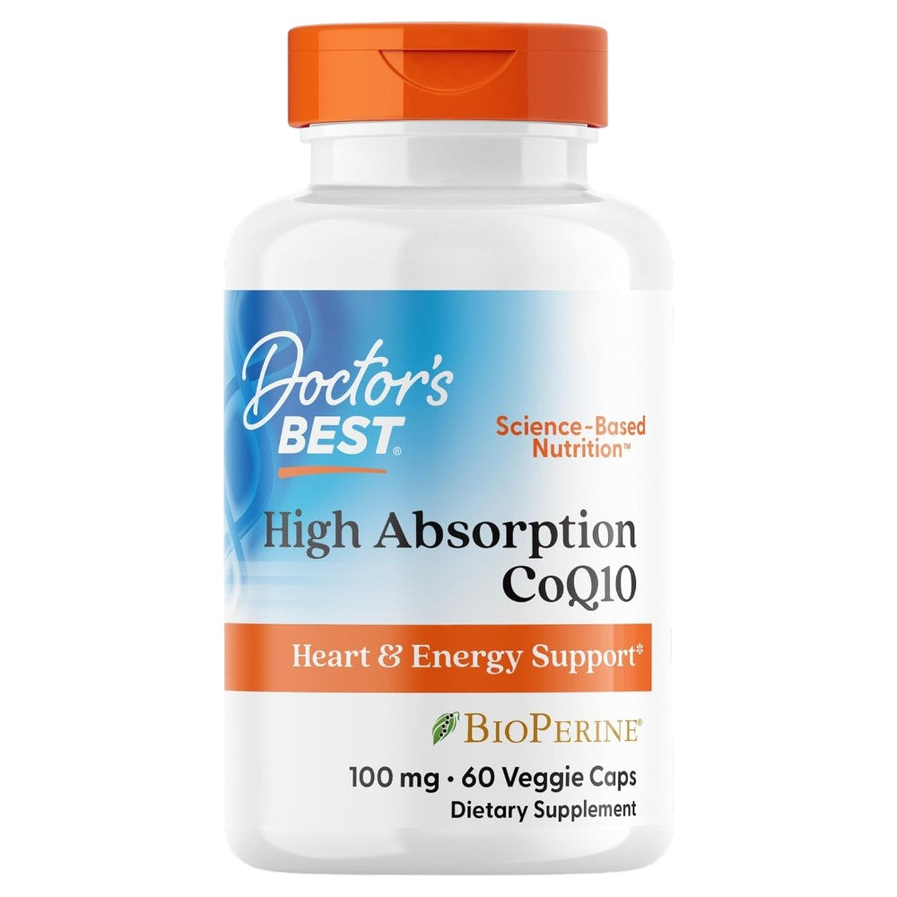 Doctor's Best High Absorption CoQ10 with BioPerine, bottle packaging, unflavoured, 100mg, 60 veggie capsules