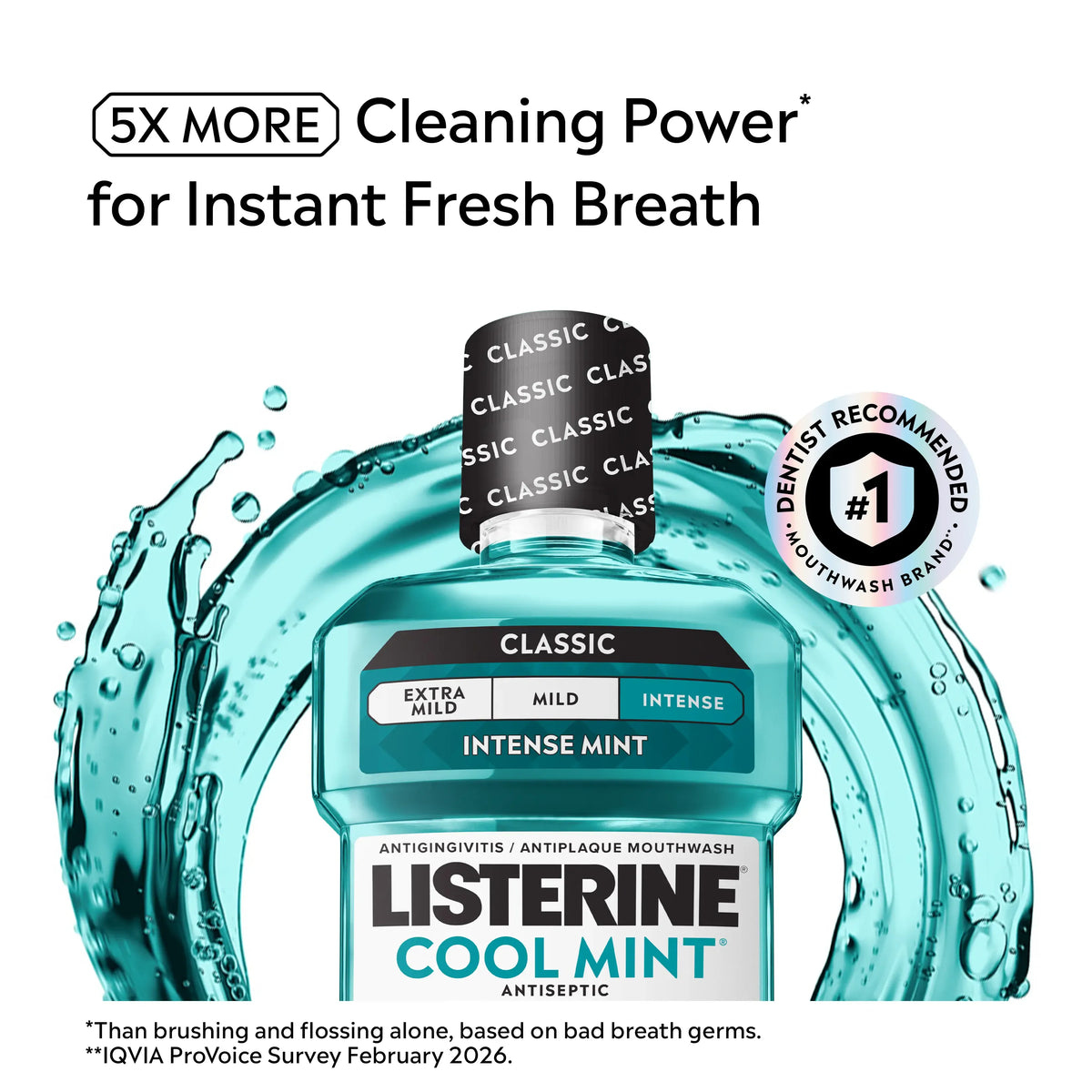 Listerine Cool Mint Antiseptic Mouthwash Intense Mint oral rinse bottle 500ml oral care use