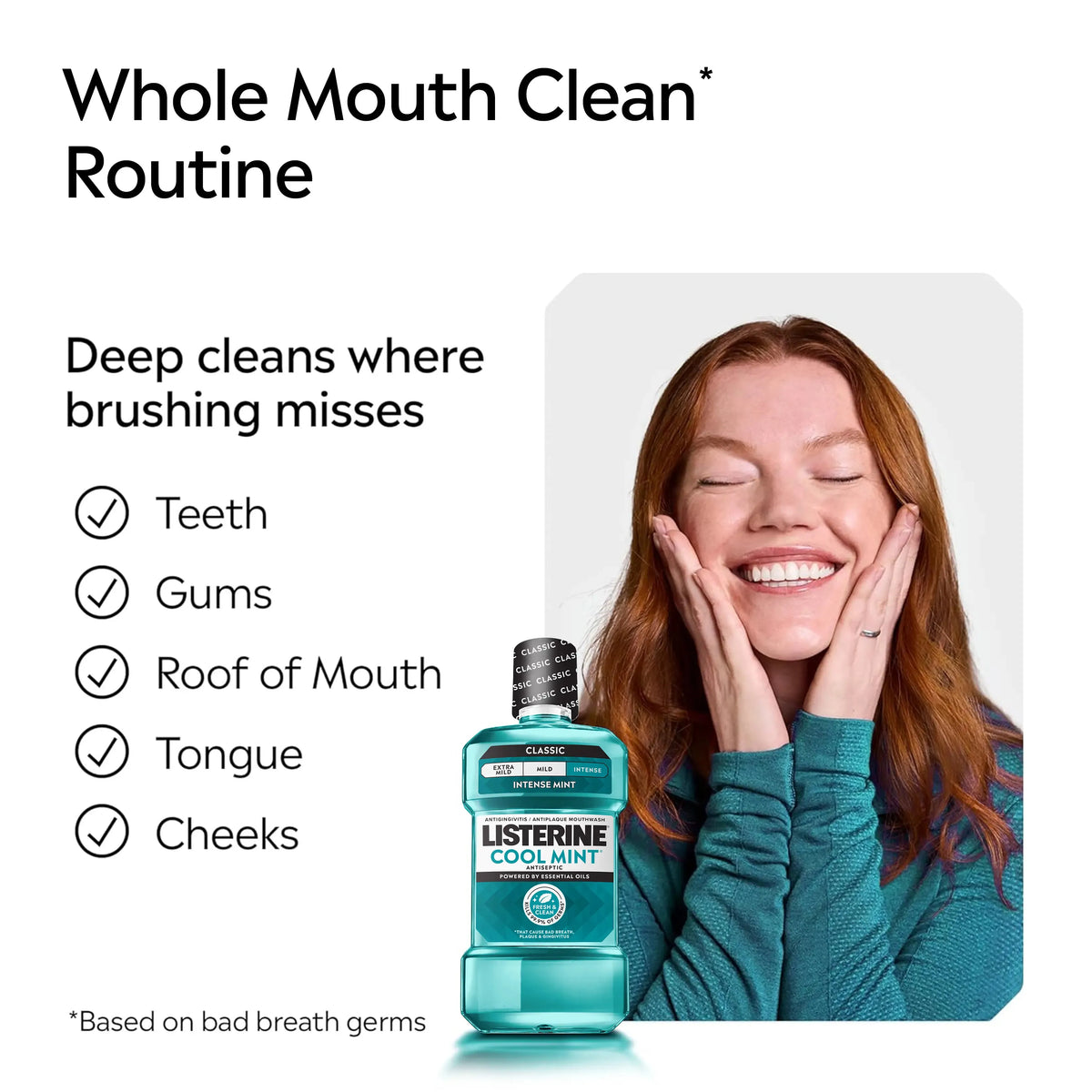 Listerine Cool Mint Antiseptic Mouthwash Intense Mint oral rinse bottle 500ml how to use