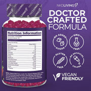 NKD Living Kids Night-Time Gummies Raspberry flavoured gummy pouch 60 gummies supplement facts and ingredients
