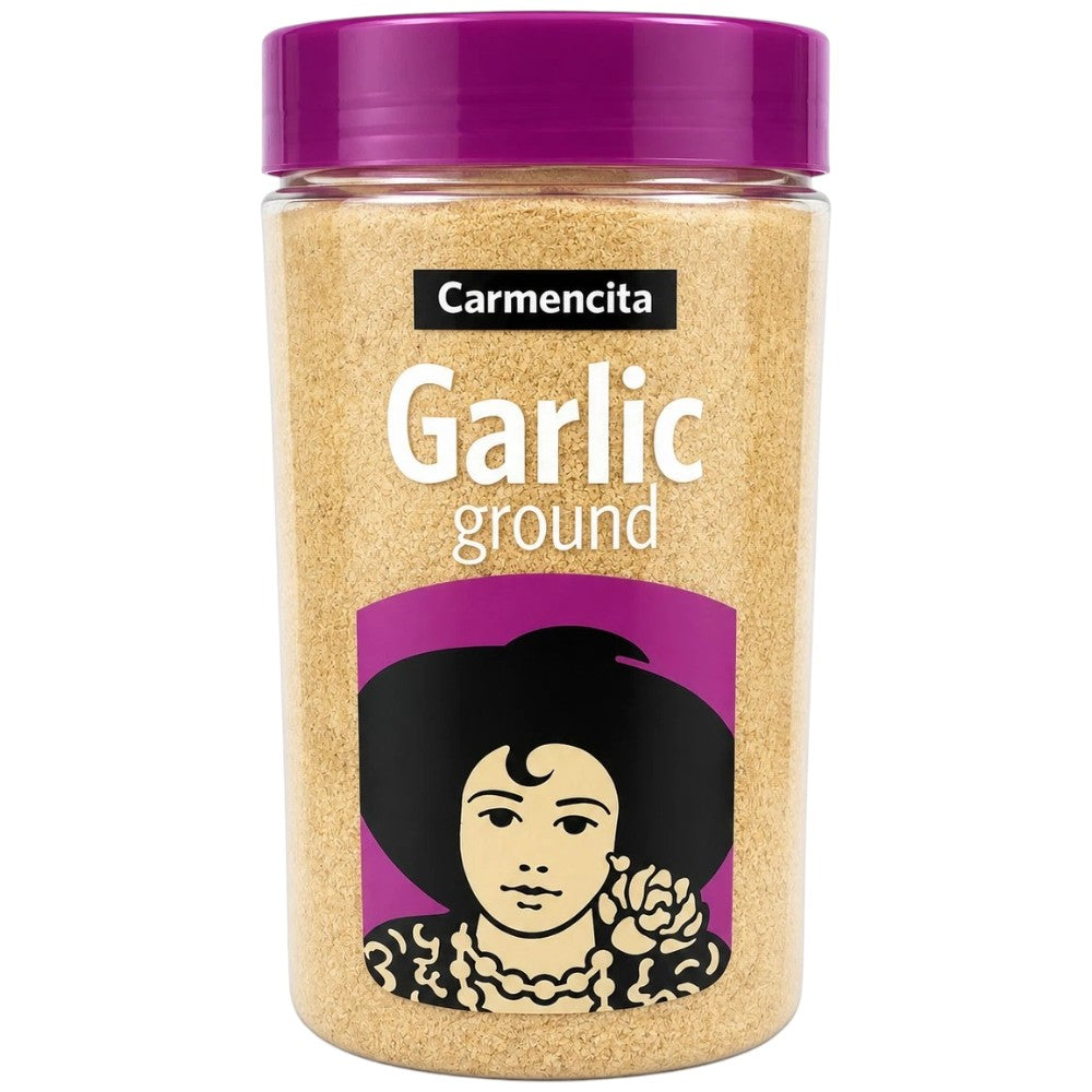 Carmencita Ground Garlic Powder 625g container front packaging