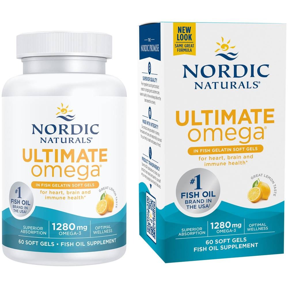 Nordic Naturals Gelatina de pescado Omega-3 - 1280 mg por porción, cápsulas blandas sabor limón - 60 unidades