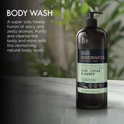 Baylis & Harding Goodness Oud Cedar Amber body wash 1L pump bottles 2 pack how to use