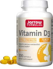 Front Image: Jarrow Formulas Vitamin D3 25mcg 1000 IU softgels bottle 200 count