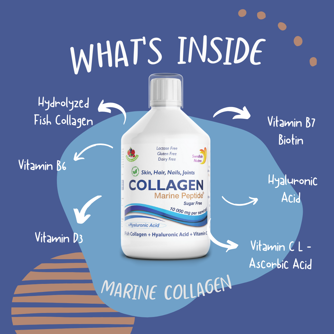 Lifestyle/use image: Swedish Nutra marine collagen liquid berry flavour daily use 500ml