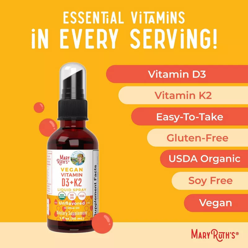 MaryRuth's Vitamin D3 K2 spray unflavoured 30ml daily routine use