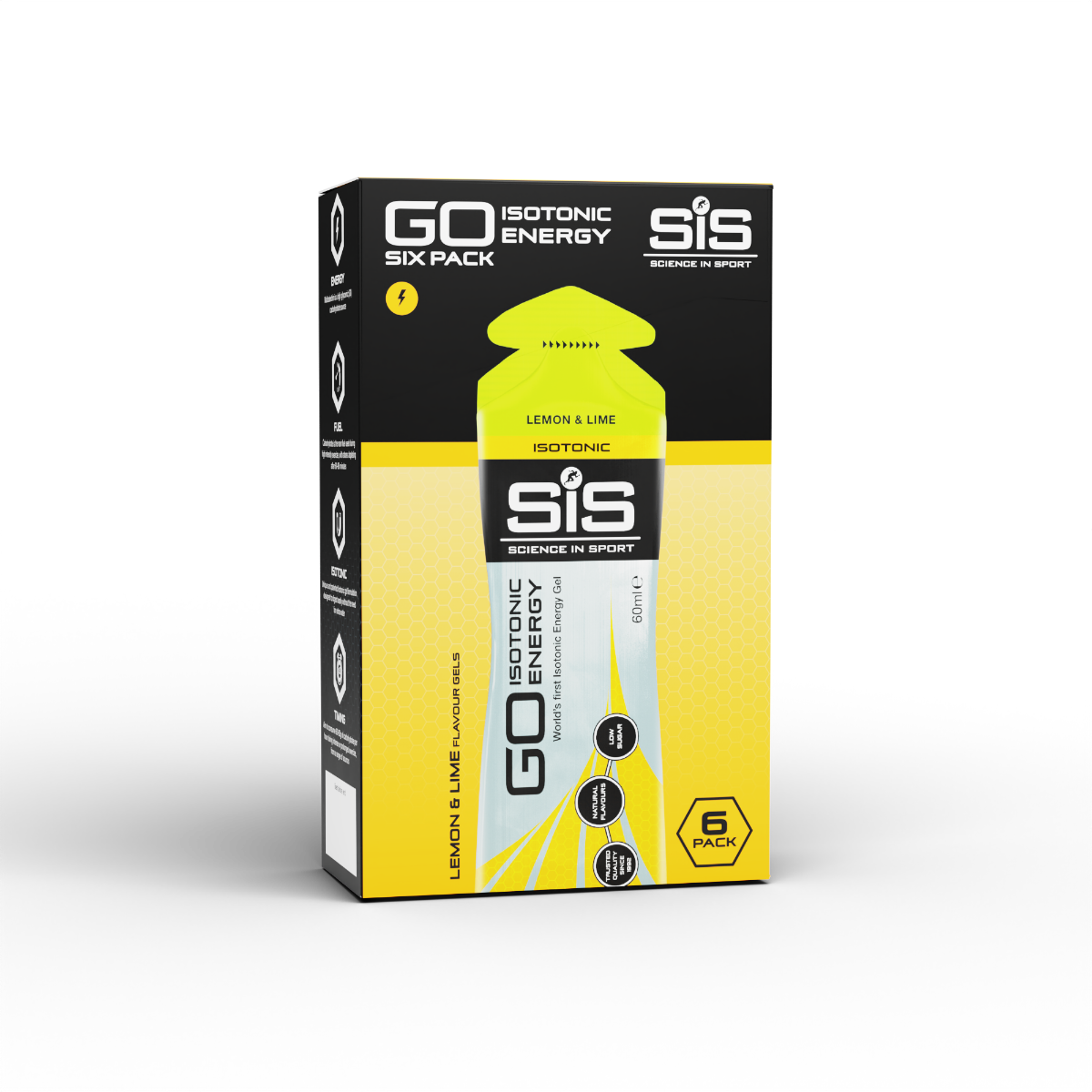 SIS Science in Sport GO Isotonic Energy Gel Lemon Lime, 6-pack box.