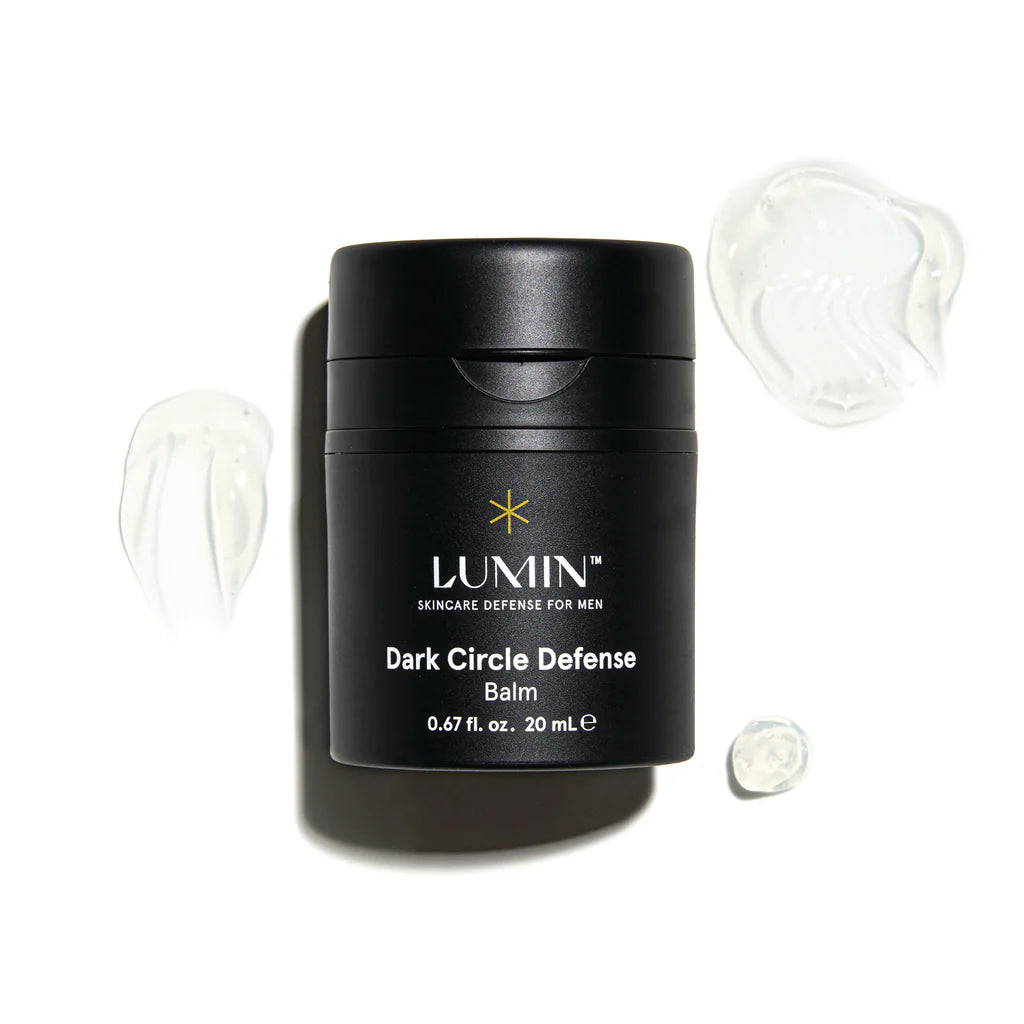 Lumin Hydrating Eye Balm cream for Men, 20mL bottle, on white background.