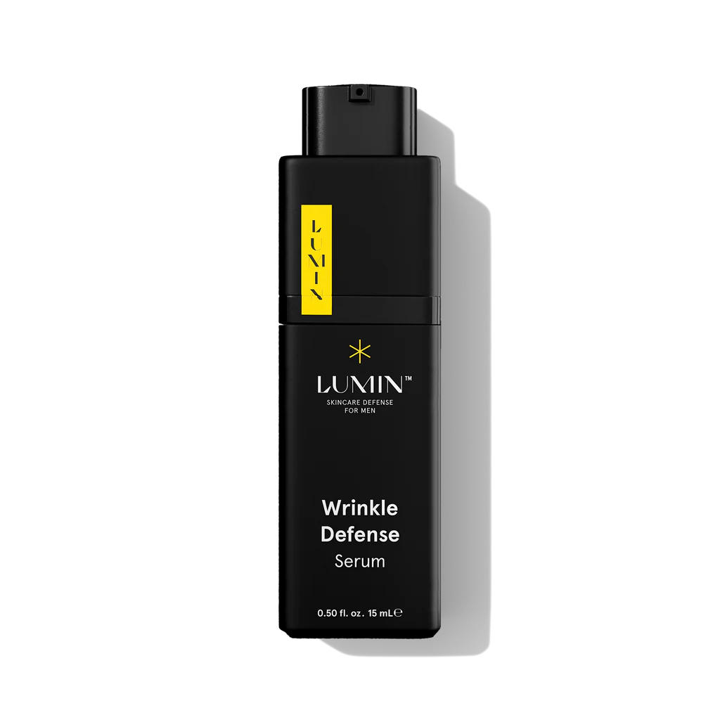 Lumin Daily Defense Face Serum for Men, 15mL bottle, on white background.