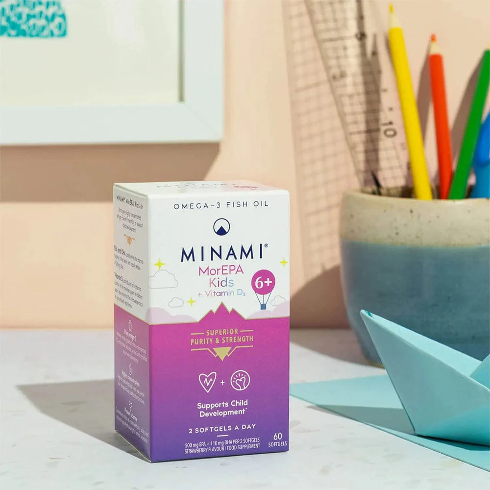 Minami MorEPA Kids 6+ – EPA, DHA & Vitamin D3, Strawberry – 60 Softgels