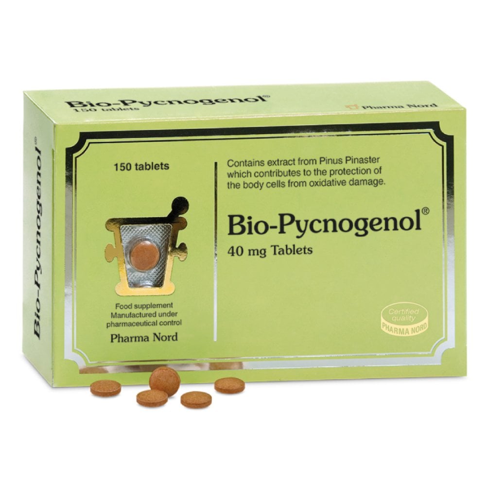 Pharma Nord Bio-Pycnogenol 40mg, food supplement tablet box packaging, no flavour, 150 tablets