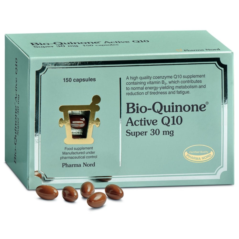 Pharma Nord Bio-Quinone Active Q10 Super 30mg, food supplement capsule box packaging, no flavour, 150 capsules