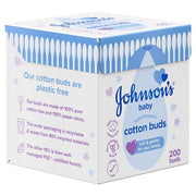 Johnson's Baby Cotton Buds 200 count pure cotton buds side view box packaging