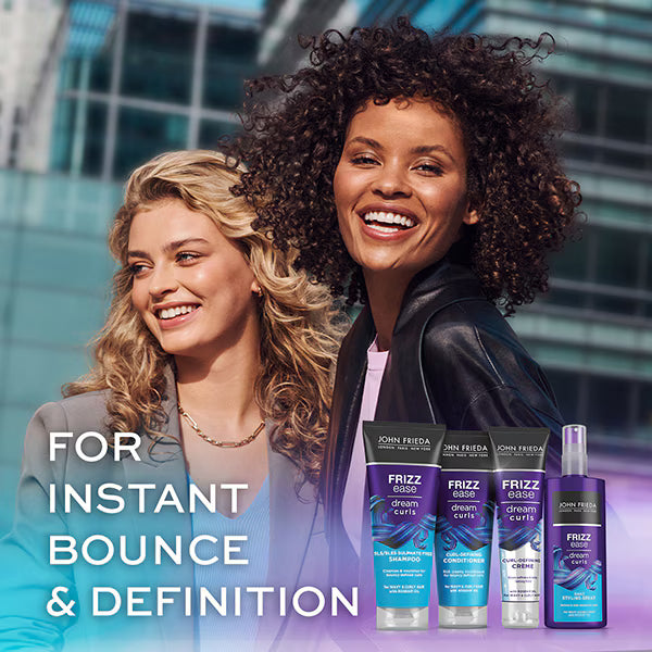 John Frieda Frizz Ease Dream Curls rosehip oil no flavour sulphate-free shampoo 75ml tube lifestyle use image