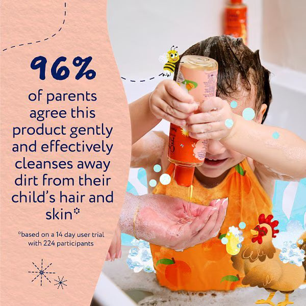 Childs Farm Hair & Body Wash, plastic bottle packaging, Sweet Orange fragrance, 250ml, directions for use