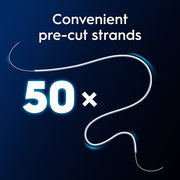 Oral-B Superfloss Threader Dental Floss 50 pre-cut strands packaging showing product information