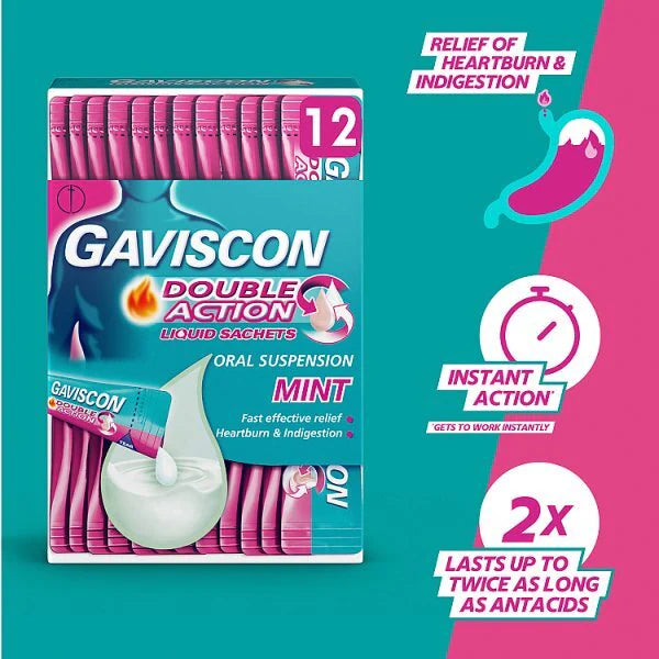 Gaviscon Double Action Liquid Sachets Mint 12 x 10ml