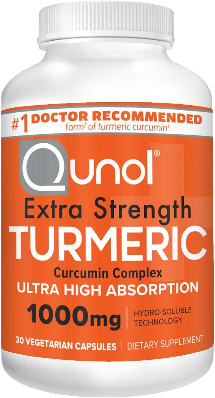Front image: Qunol Turmeric Curcumin Complex capsules supplement bottle 1000mg 30 count