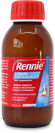 Rennie Liquid Heartburn Relief Mint Oral Suspension bottle packaging peppermint flavour oral suspension 250ml front product image
