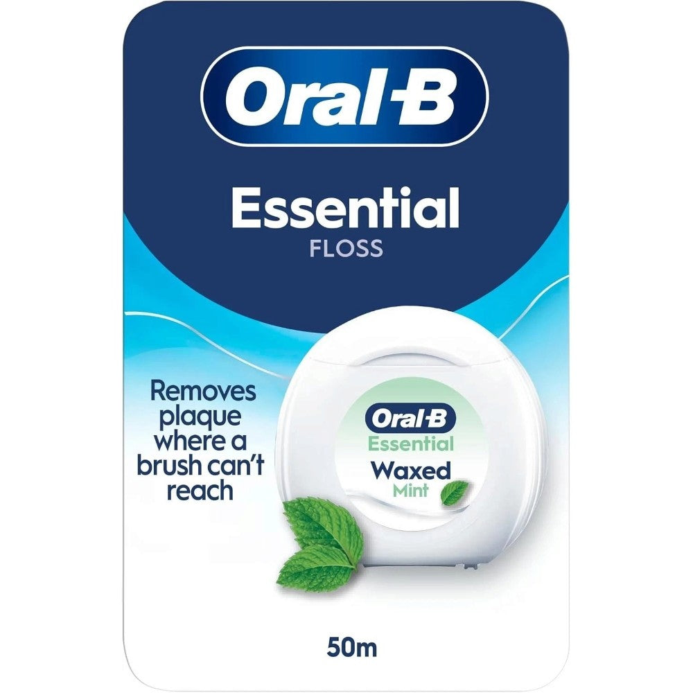 Oral-B Essential Waxed Mint Dental Floss 50m dispenser front packaging