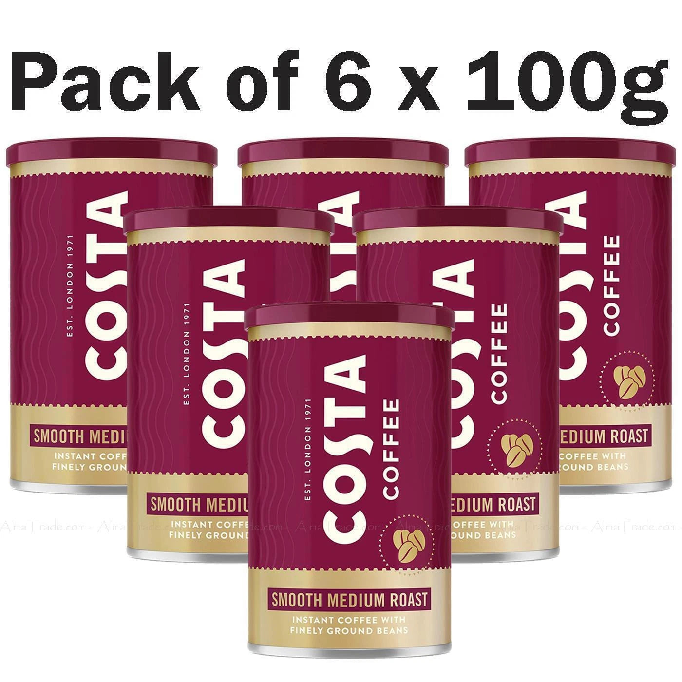 Costa Coffee Smooth Medium Roast Instant Coffee - 6 x 100g