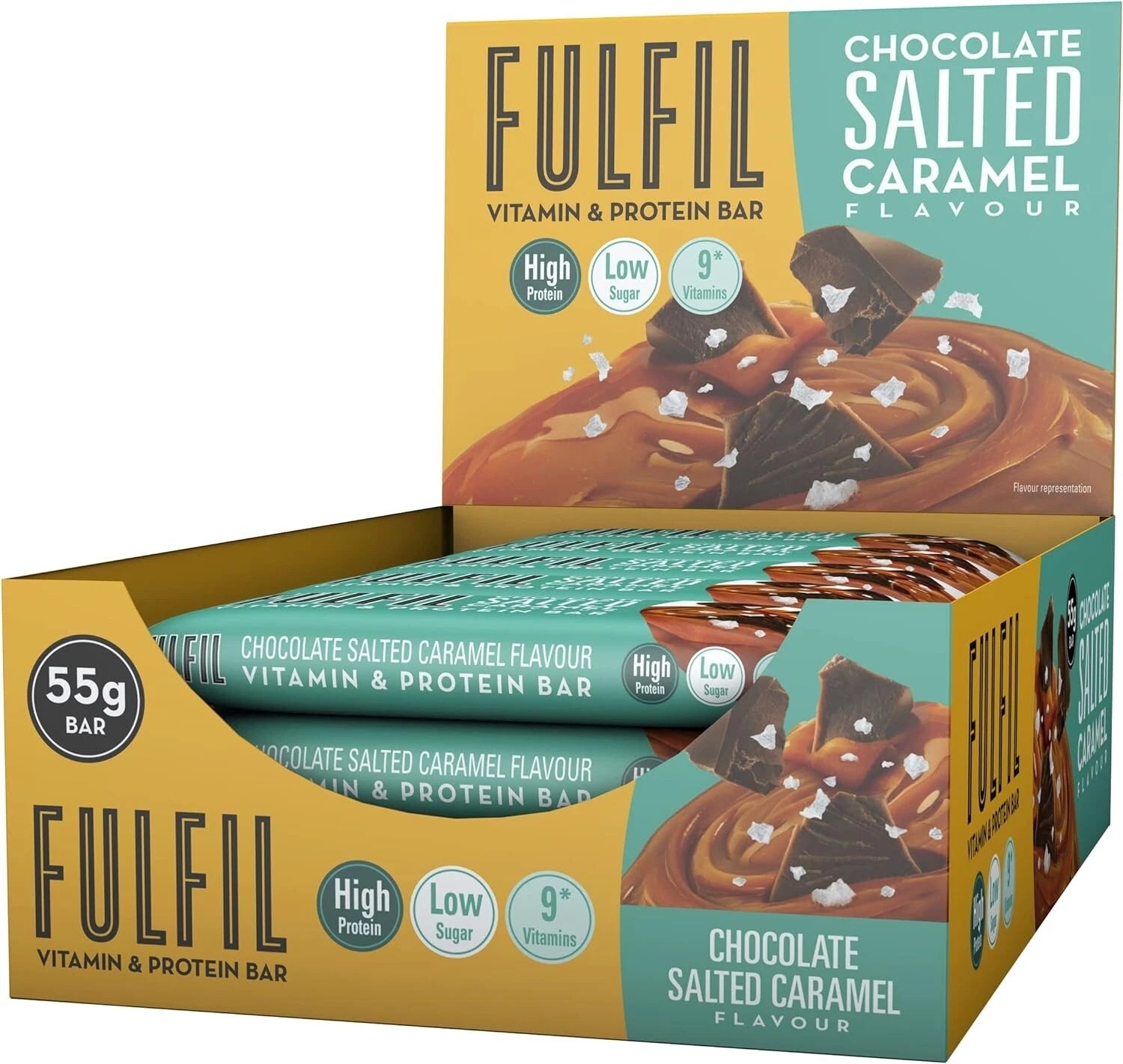 Fulfil Chocolate Salted Caramel protein bars multipack 15 x 55g chocolate coated snack bars