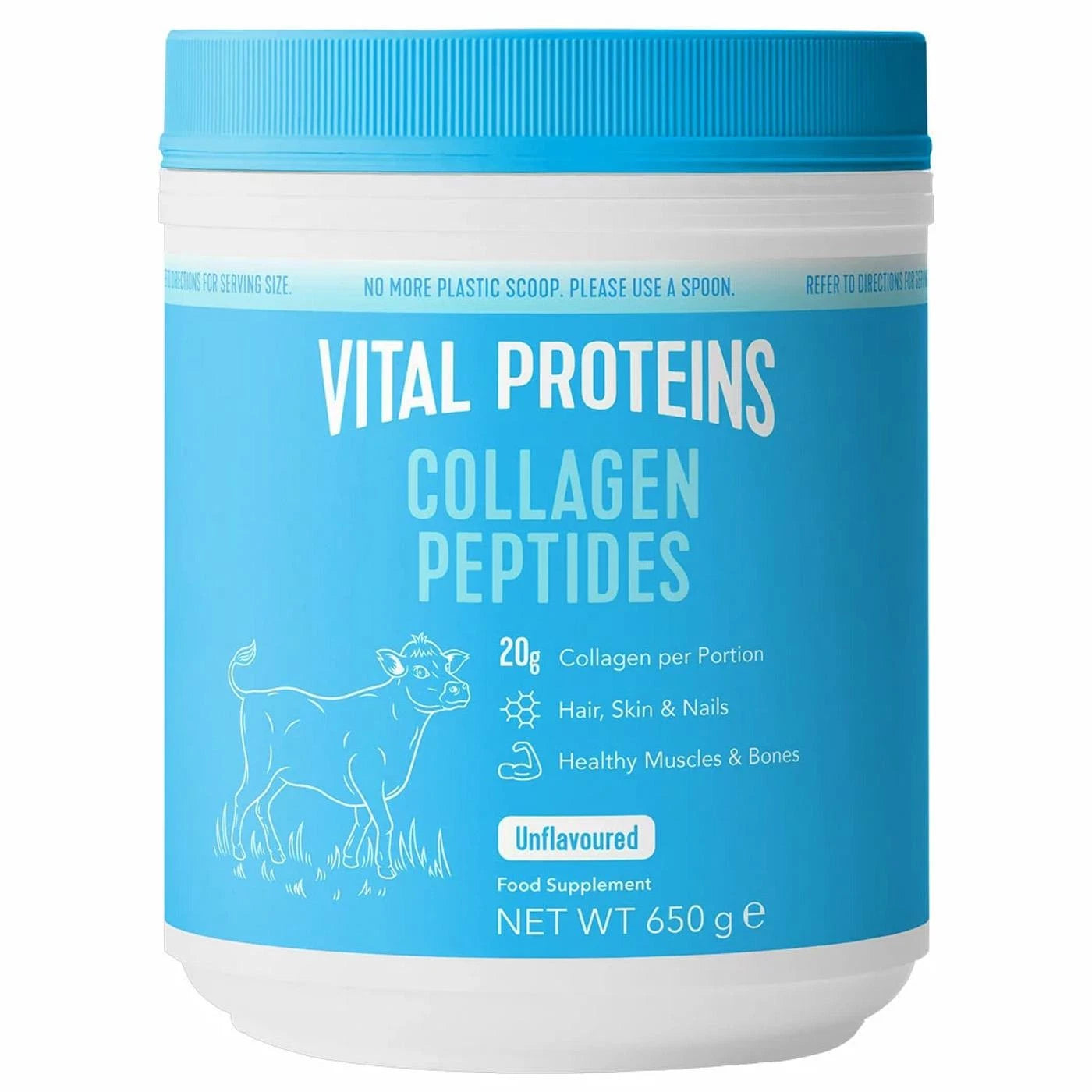 Vital Proteins collagen peptides unflavoured powder 650g container front view