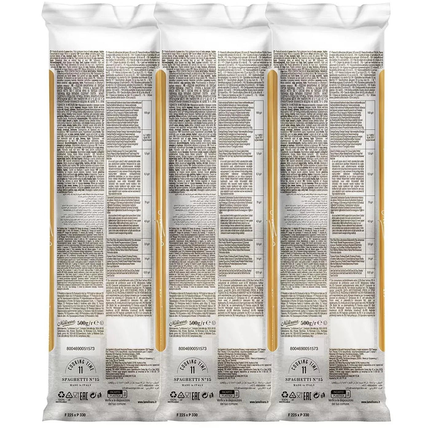 La Molisana Spaghetti No.15 ingredient label 6 x 500g