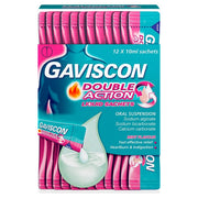 Gaviscon Double Action Mint Liquid Sachets box packaging mint flavour oral suspension 12 x 10ml front product image