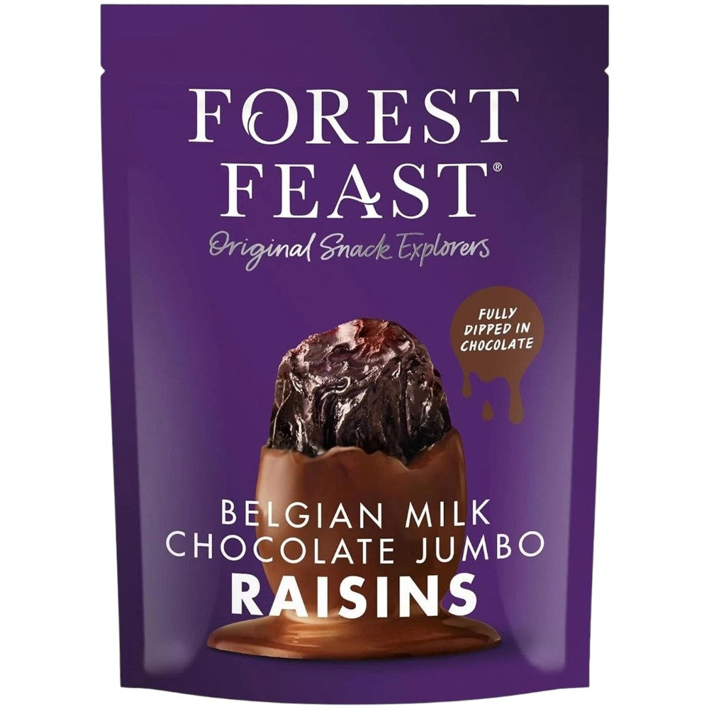 Forest Feast Belgian Milk Chocolate Jumbo Raisins chocolate coated raisins 1kg resealable pouch front packaging