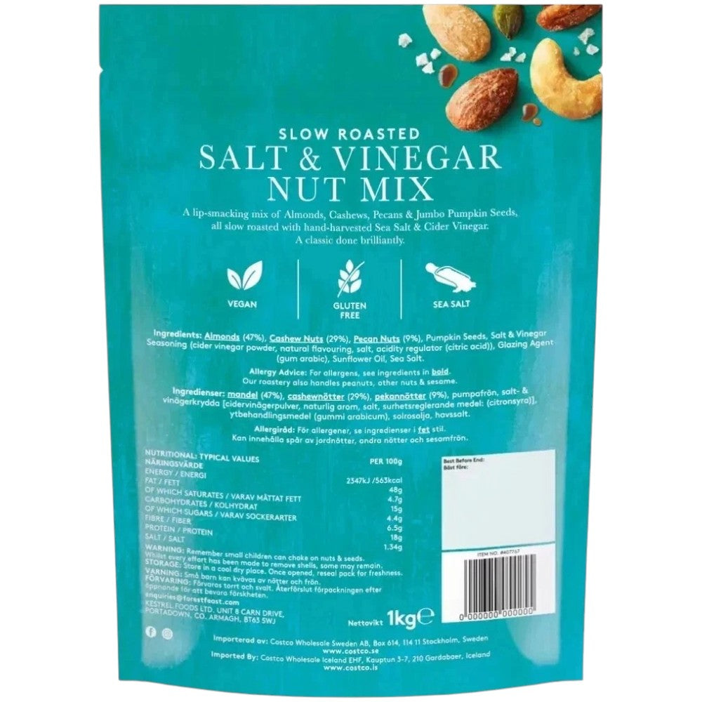 Forest Feast Slow Roasted Salt and Vinegar Nut Mix savoury nut and seed snack 1kg pack ingredients and allergen information