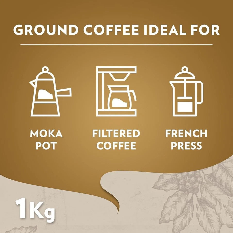Lavazza Qualità Oro Ground Coffee, cardboard box packaging, floral and fruity aroma, 4 x 250g, preparation instructions