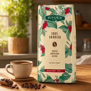 Baqué Café 100% Arabica South American Blend Coffee Beans, coffee bag packaging, no flavour, 1kg, whole bean coffee brewing