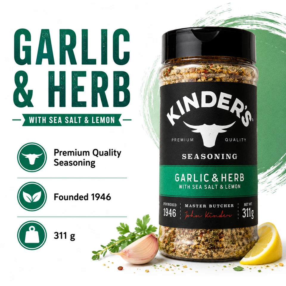 Kinder's Garlic & Herb Seasoning with Sea Salt & Lemon ingredients label 311g