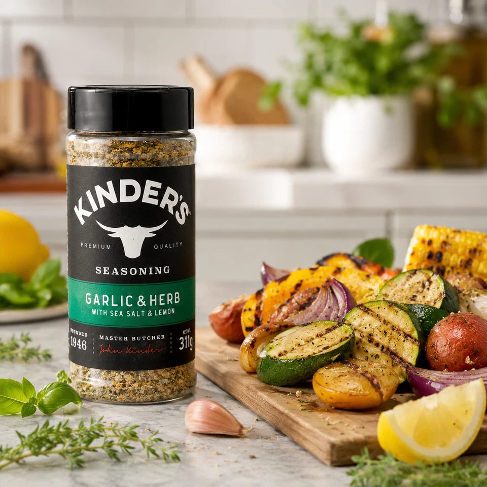 Kinder's Garlic & Herb Seasoning with Sea Salt & Lemon 311g used for chicken and vegetables