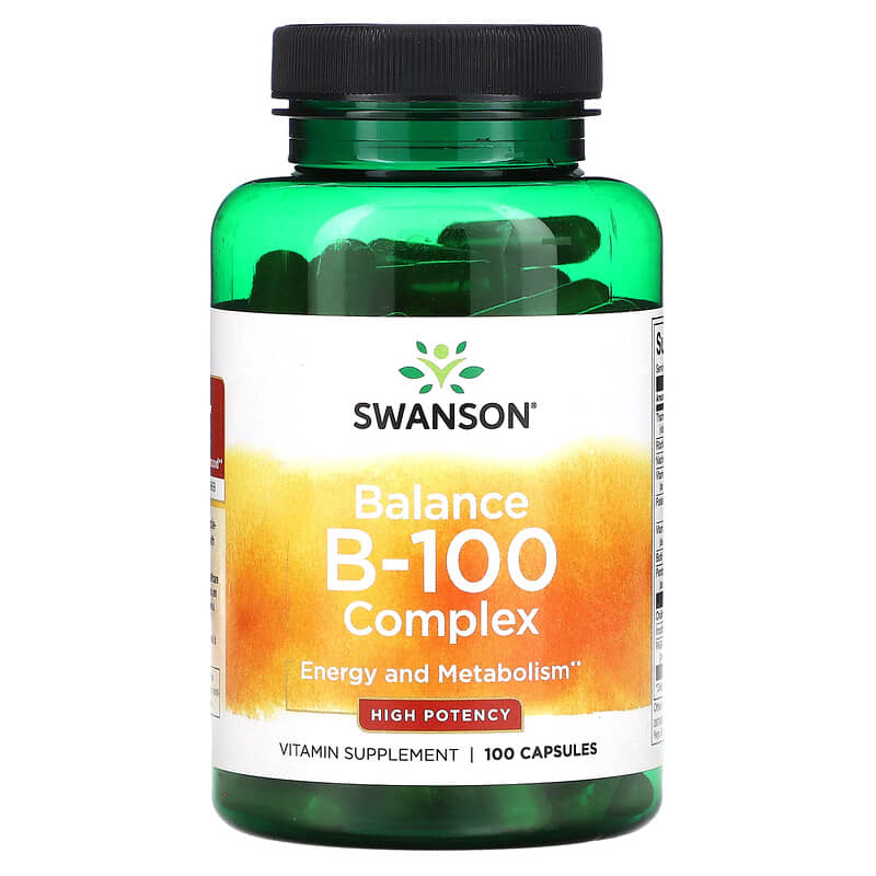 Swanson Balance B-100 Complex high potency B vitamin supplement capsule bottle front label 100 capsules