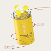 Nutriburst Vegan Vitamin D3 and K2 Gummies bottle, lemon flavour, 60 count.