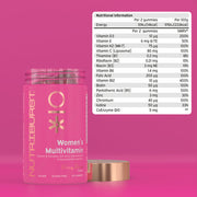 Supplement facts panel for Nutriburst Women's Multivitamin with 15 nutrients.